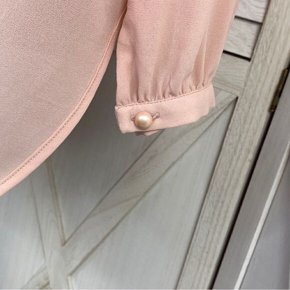 Sans Souci Sheer Split Front Surplus Blouse Blush Pink Small - Picture 7 of 13